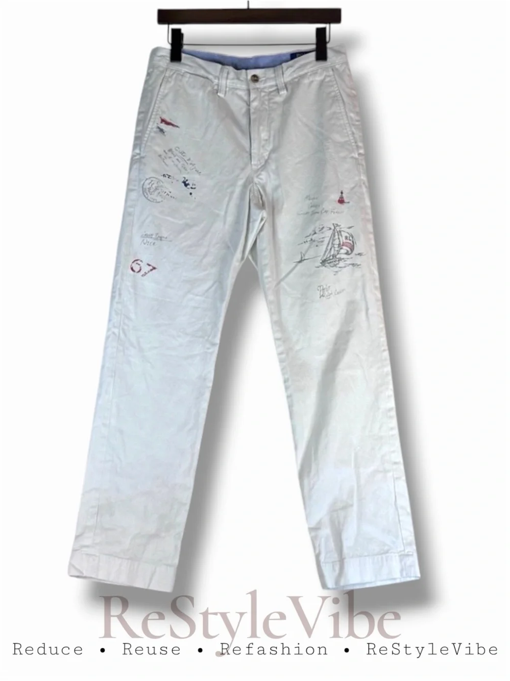 POLO RALPH LAUREN Men’s Size 30x30 Pant Khakis Straight Fit Graphic Art Design